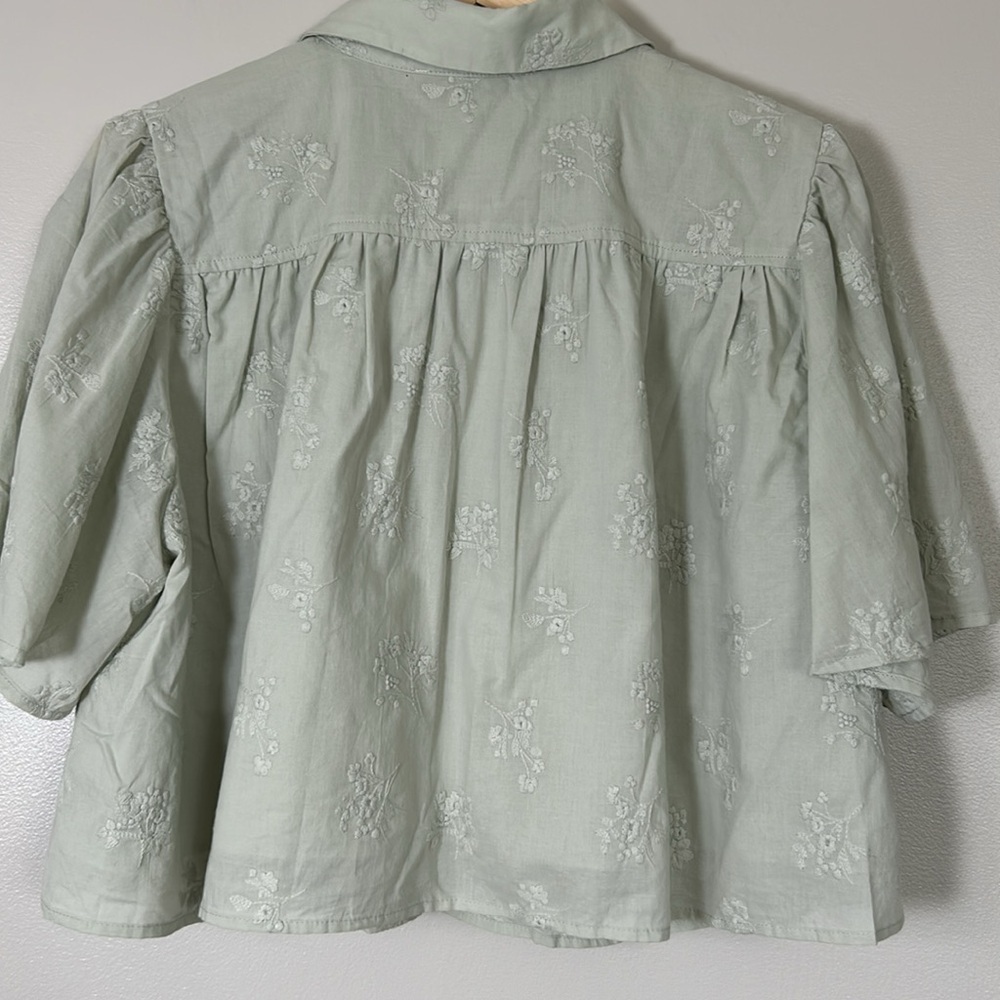 Caroline  Constas Sage Green Embroidered Women's Top 100% cotton - Picture 2 of 11